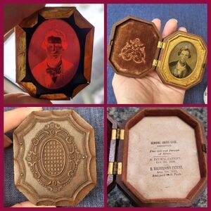 Very old union photo case with ruby ambrotype photograph & 1854 patent
